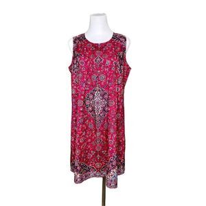 Made With Love Red Floral Pleated Sleeveless A-Line Dress LARGE NWT Romantic